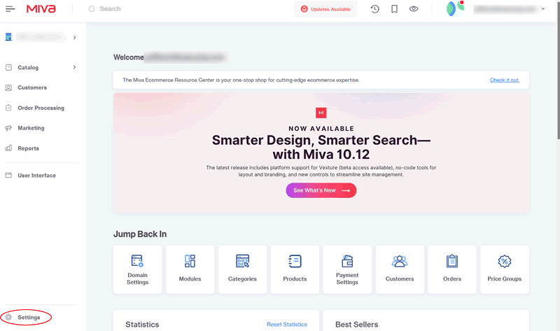 Miva Admin Home